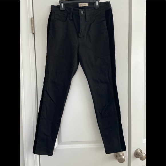 Madewell black denim with velvet tuxedo stripe down legs - Picture 2 of 6